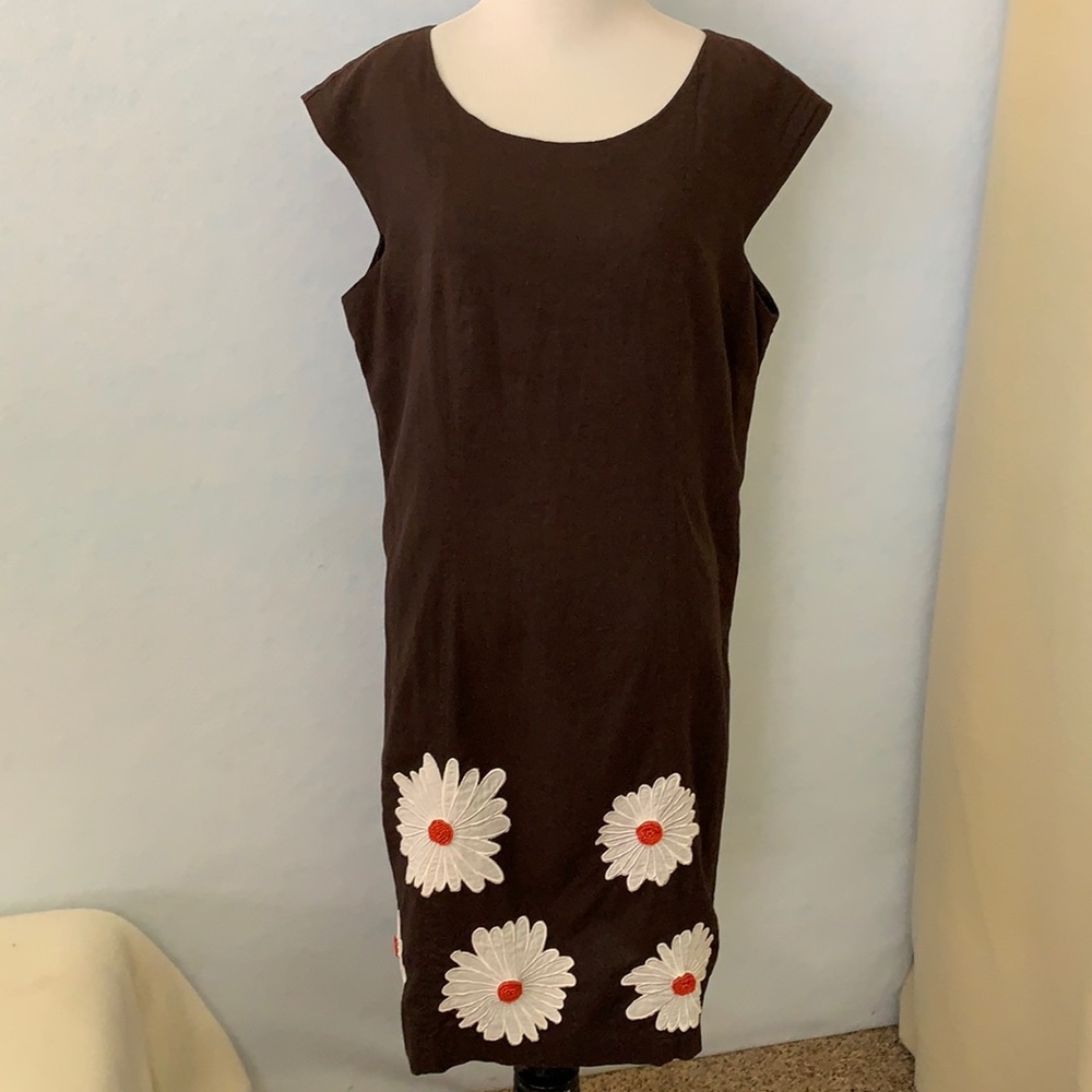 Robbie Bee Black Daisy Beaded Sleeveless Dress